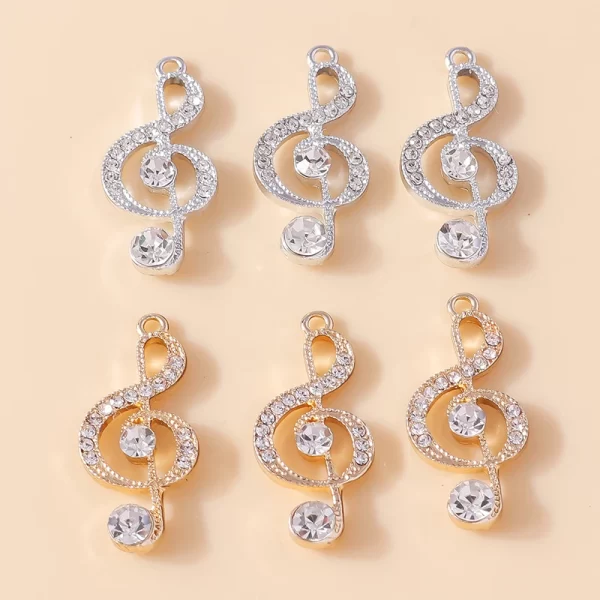 10pcs gold silver color delicate crystal music note charm musical pendant for necklace earrings diy jewelry making accessories