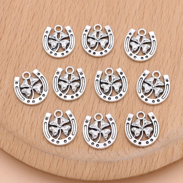 10pcs antique silver plated horseshoe clover charms pendants for bracelet jewelry making diy handmade craft