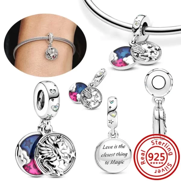 925 sterling silver fit original pendant charms bracelet women jewelry colorful magic flying unicorn pig dangle charm diy beads