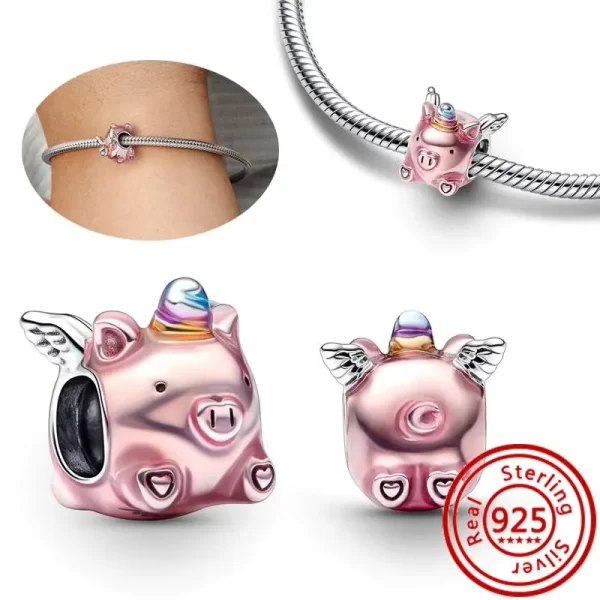 925 sterling silver fit original pendant charms bracelet women jewelry colorful magic flying unicorn pig dangle charm diy beads