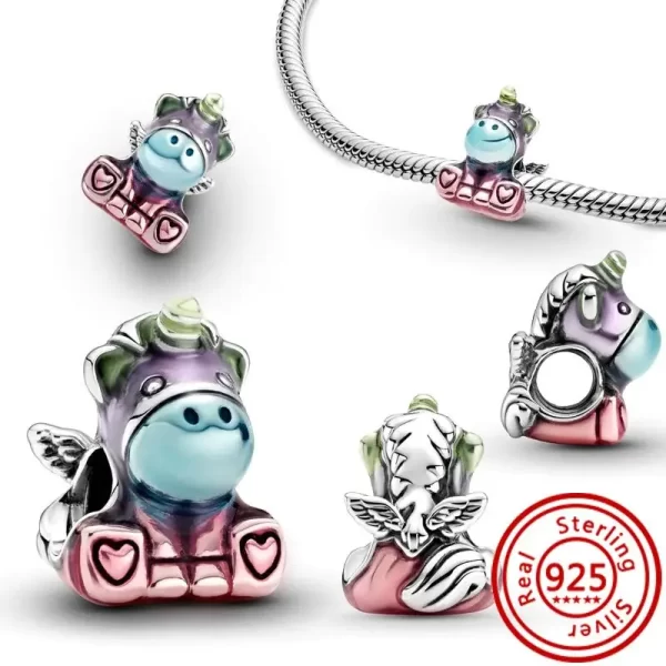 925 sterling silver fit original pendant charms bracelet women jewelry colorful magic flying unicorn pig dangle charm diy beads