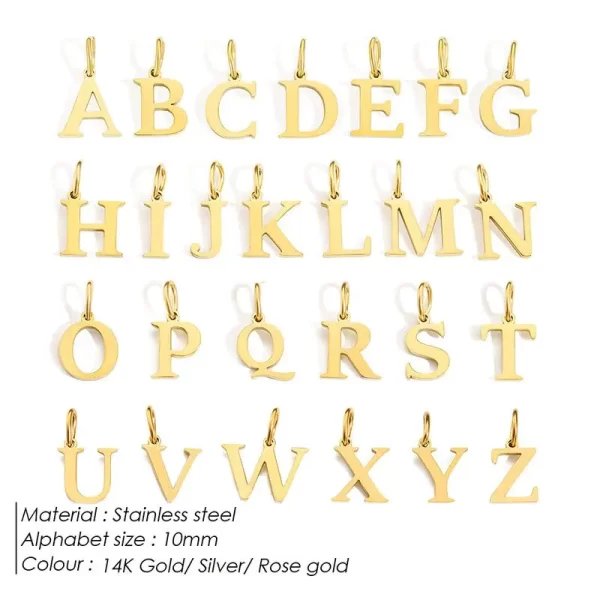 26 letter alphabet initial 10mm charm pendant jewelry gold stainless steel simple pvd plated diy necklace bracelet jewelry