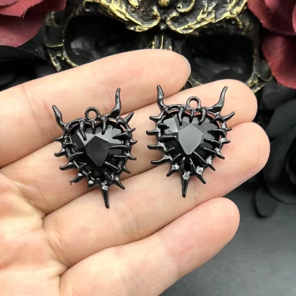 4pcs gothic thorn heart charms spiky burning heart pendant punk necklace earring diy thorns charms jewelry handicraft making