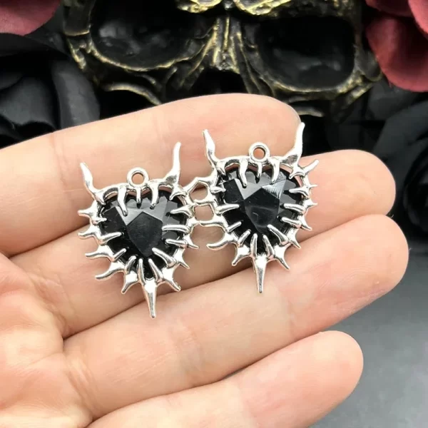 4pcs gothic thorn heart charms spiky burning heart pendant punk necklace earring diy thorns charms jewelry handicraft making