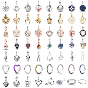 2024 new european me series 925 silver gold color clover pendant diy beads dangle charm fit small hole me bracelet bangle