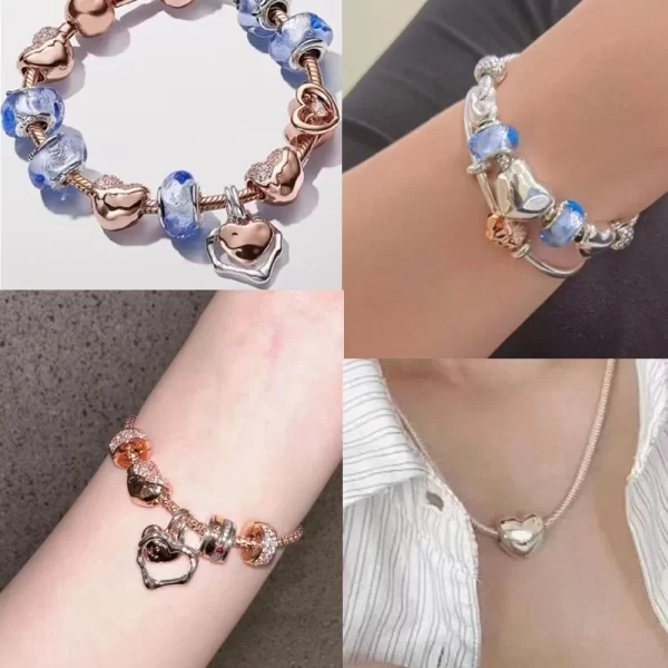 925 sterling silver be love engravable&multi colored heart shaped beads charm fit brand bracelet classic jewelry