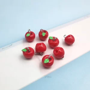 10pcs cute kawaii red apple resin charms for jewelry making 3d simulated fruit pendant for earring accessories c340