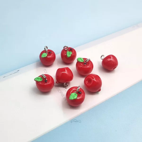 10pcs cute kawaii red apple resin charms for jewelry making 3d simulated fruit pendant for earring accessories c340
