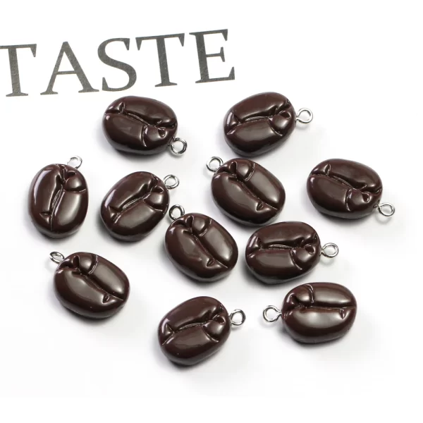 10pcs/lot cute coffee beans resin charms cacoa bean food pendants for earrings necklace keychain diy jewelry making findings