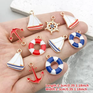 10pcs diy jewelry charms nautical theme anchor sailboat lifebuoy pendants for bracelet necklace earrings making accessories