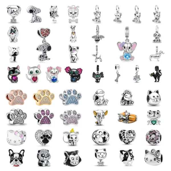 fine 925 silver plated fit original bracelet european dog paw cat dangle charm beads necklace pendant diy women jewelry gift