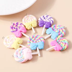 10pcs sweet girls kawaii cartoon resin candy color lollipop charms pendants for earring bracelet diy jewelry making supply