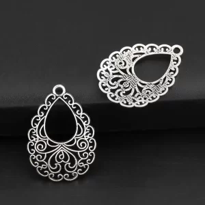 20pcs silver color 34x24mm chandelier charms drop shaped pendant fit diy jewelry making handcrafted accessories