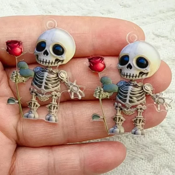 10pcs halloween acrylic charms skeleton rose for earring keychain pendant necklace diy making