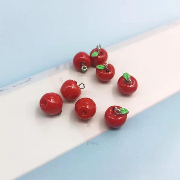 10pcs cute kawaii red apple resin charms for jewelry making 3d simulated fruit pendant for earring accessories c340