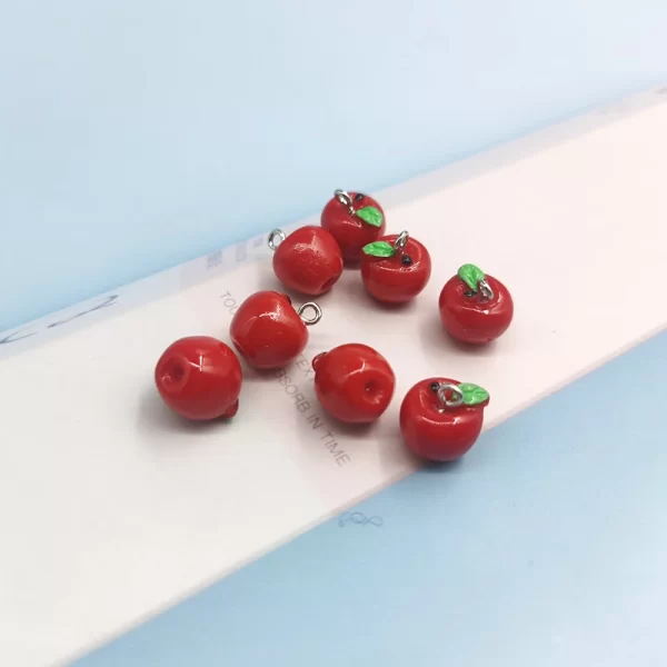 10pcs cute kawaii red apple resin charms for jewelry making 3d simulated fruit pendant for earring accessories c340