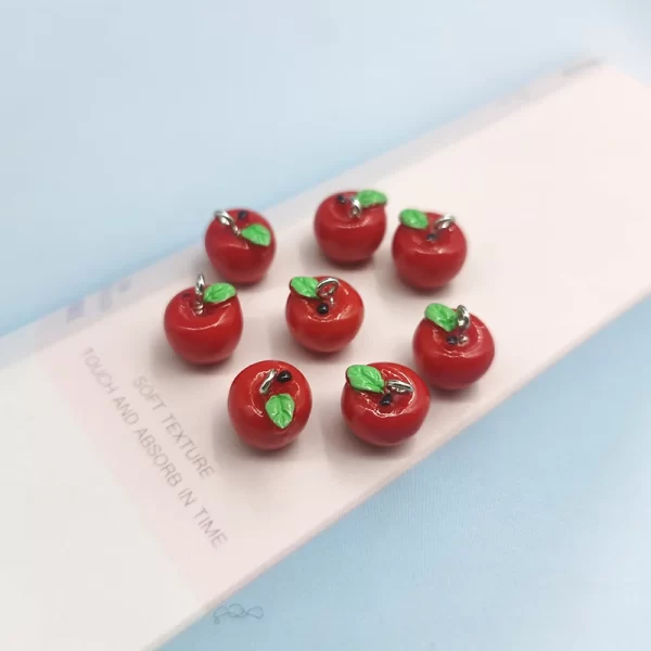 10pcs cute kawaii red apple resin charms for jewelry making 3d simulated fruit pendant for earring accessories c340
