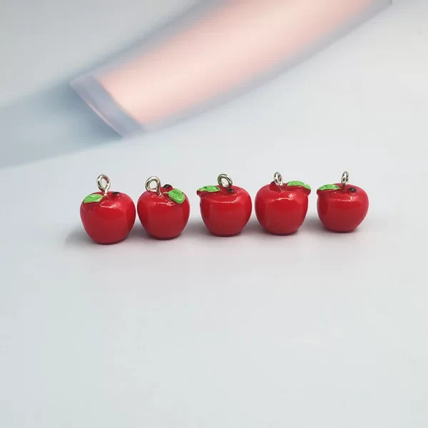 10pcs cute kawaii red apple resin charms for jewelry making 3d simulated fruit pendant for earring accessories c340