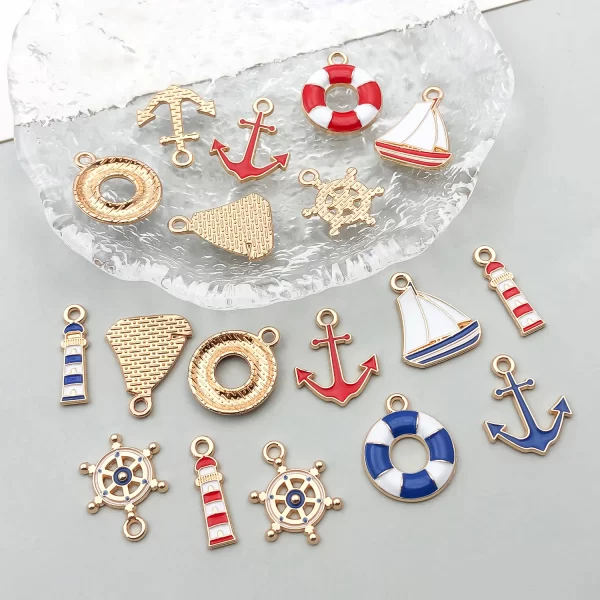 10pcs diy jewelry charms nautical theme anchor sailboat lifebuoy pendants for bracelet necklace earrings making accessories