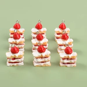 10pcs 3d strawberry cake charms cute resin pendants for jewelry making handmade earrings bracelet necklace key chain accessories