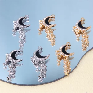 10pcs 38*18mm celestial moon star alloy charm charms, tassel design, diy jewelry making necklace earrings