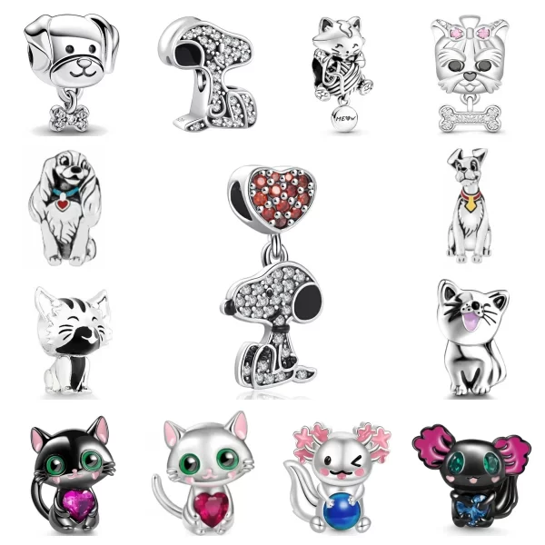 fine 925 silver plated fit original bracelet european dog paw cat dangle charm beads necklace pendant diy women jewelry gift