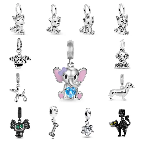 fine 925 silver plated fit original bracelet european dog paw cat dangle charm beads necklace pendant diy women jewelry gift