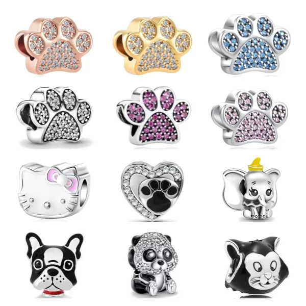 fine 925 silver plated fit original bracelet european dog paw cat dangle charm beads necklace pendant diy women jewelry gift