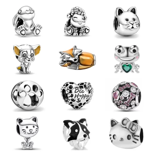 fine 925 silver plated fit original bracelet european dog paw cat dangle charm beads necklace pendant diy women jewelry gift