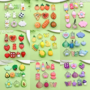 10pcs colorful resin charms simulation animal fruit food series pendants for diy bracelet necklace jewelry making accessories
