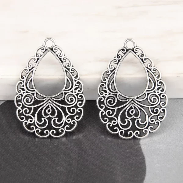20pcs silver color 34x24mm chandelier charms drop shaped pendant fit diy jewelry making handcrafted accessories