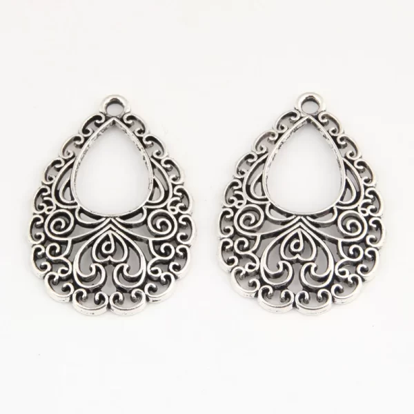 20pcs silver color 34x24mm chandelier charms drop shaped pendant fit diy jewelry making handcrafted accessories