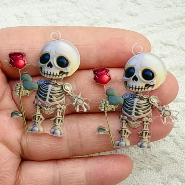 10pcs halloween acrylic charms skeleton rose for earring keychain pendant necklace diy making