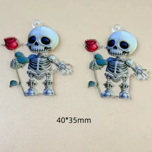 10pcs halloween acrylic charms skeleton rose for earring keychain pendant necklace diy making