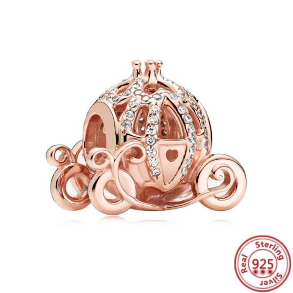 hot sale rose gold series pink zircon leaves heart pendant sparkling clip bead fit pantaro charm bracelet diy 925 silver jewelry