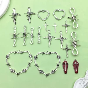 20pcs gothic thorn connector charms alloy heart shape, cross pendants for diy bracelets necklaces jewelry making accessories