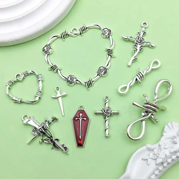 20pcs gothic thorn connector charms alloy heart shape, cross pendants for diy bracelets necklaces jewelry making accessories
