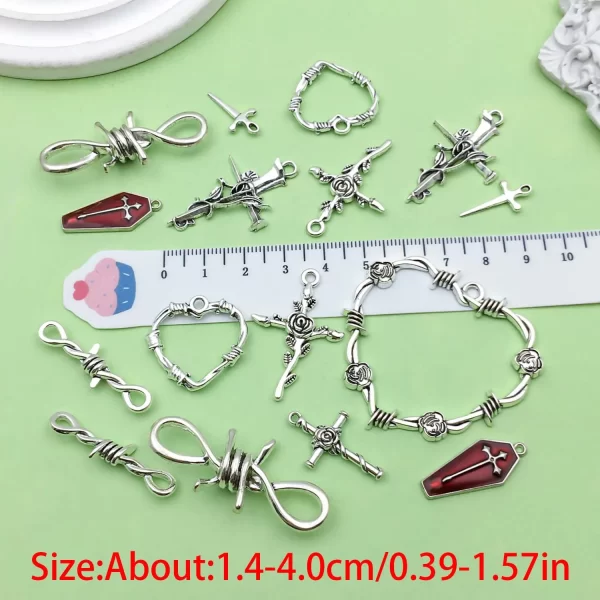 20pcs gothic thorn connector charms alloy heart shape, cross pendants for diy bracelets necklaces jewelry making accessories