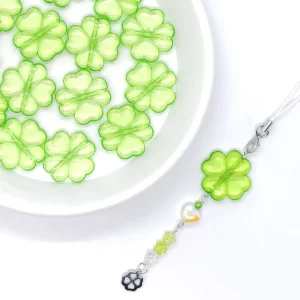 10pcs lucky green transparent large four leaf clover shape perforated acrylic beads for diy jewelry necklace phone chain handmad
