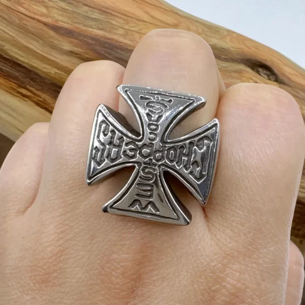 Cross Ring 316L Stainless Steel Jewelry Biker Punk Men Fashion Motorcycle Ring - Image 2