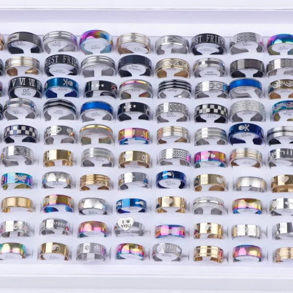 10/20/30/50Pcs Classic Fashion Stripe Hollow Colorful Sticker Stainless Steel Ring Trend Women Jewelry Party Decoration Gift - Image 2