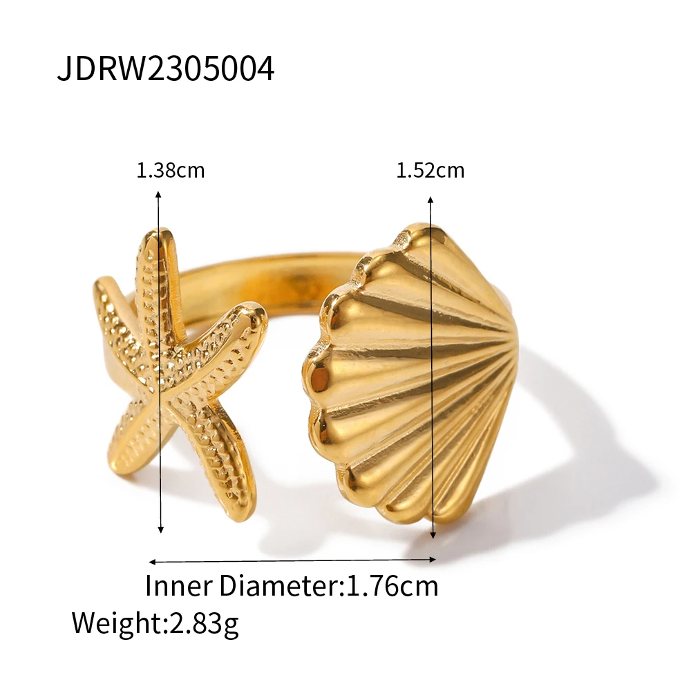 Uworld Top Quality Geometric Wide Stainless Steel Ring 18K Gold Color Waterproof Fashion Minimalist Statement Charm Jewelry Wome-13