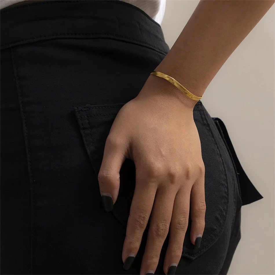 eManco Women Trend Classic Snake Chain Bracelet Gold Color Width 2/3/4/5MM Stainless Steel Chain Bracelet For Women Jewelry Gift-6 eManco Women Trend Classic Snake Chain Bracelet Gold Color Width 2/3/4/5MM Stainless Steel Chain Bracelet For Women Jewelry Gift-6