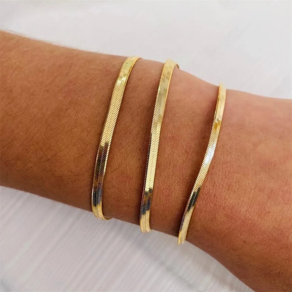 eManco Women Trend Classic Snake Chain Bracelet Gold Color Width 2/3/4/5MM Stainless Steel Chain Bracelet For Women Jewelry Gift-2 eManco Women Trend Classic Snake Chain Bracelet Gold Color Width 2/3/4/5MM Stainless Steel Chain Bracelet For Women Jewelry Gift-2