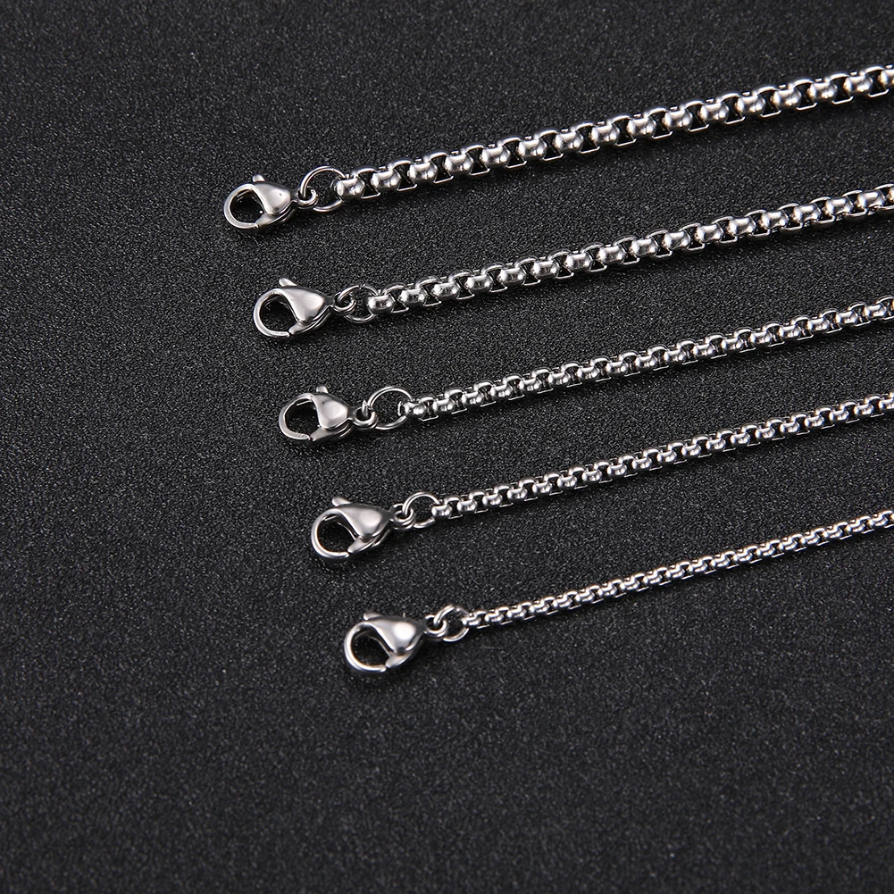 Skyrim Fashion Long Box Chain Necklace Stainless Steel Basic Punk 2-7mm Thick Chains Jewelry Gift for Men Women Wholesale-16