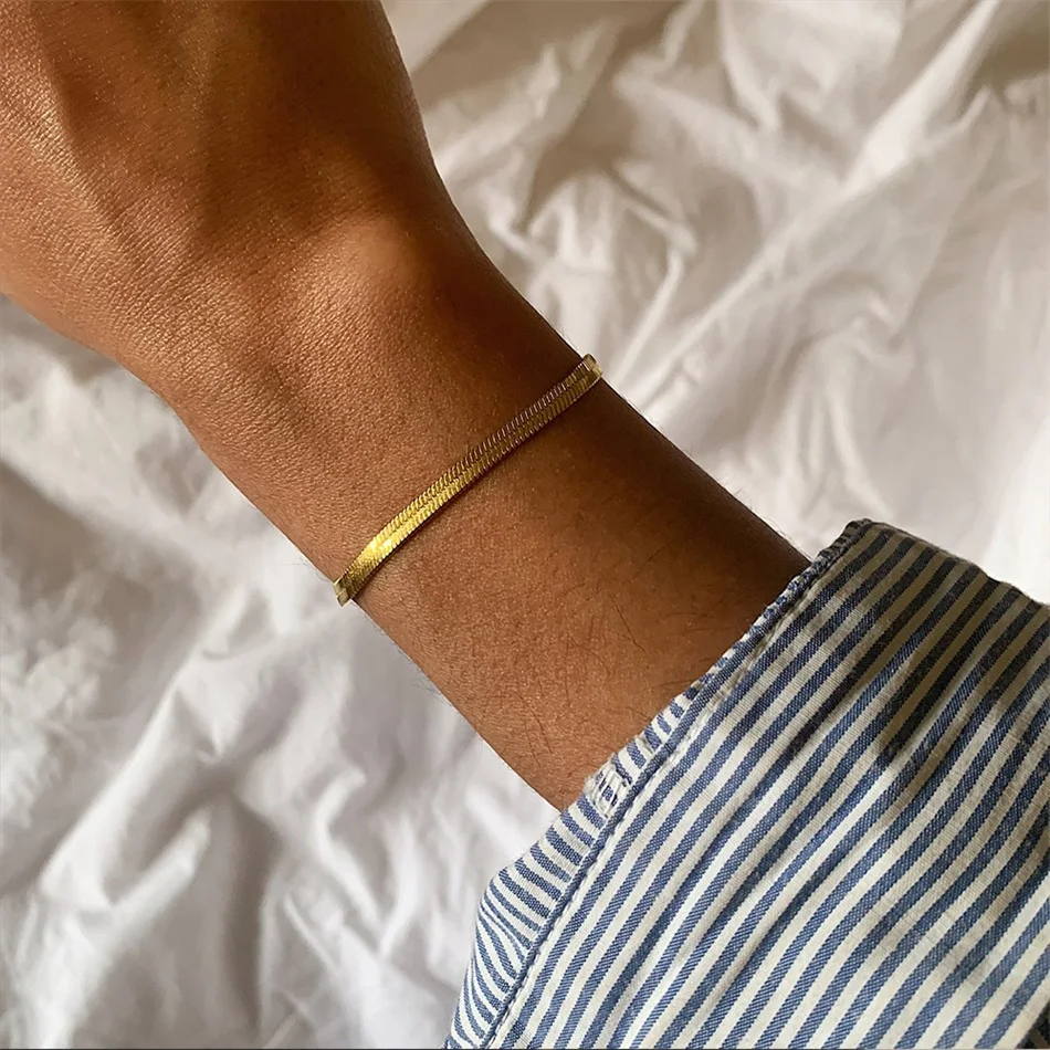 eManco Women Trend Classic Snake Chain Bracelet Gold Color Width 2/3/4/5MM Stainless Steel Chain Bracelet For Women Jewelry Gift-7 eManco Women Trend Classic Snake Chain Bracelet Gold Color Width 2/3/4/5MM Stainless Steel Chain Bracelet For Women Jewelry Gift-7
