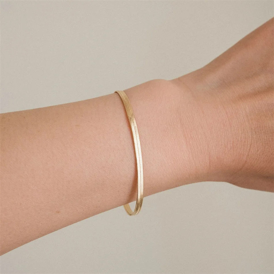 eManco Women Trend Classic Snake Chain Bracelet Gold Color Width 2/3/4/5MM Stainless Steel Chain Bracelet For Women Jewelry Gift-8 eManco Women Trend Classic Snake Chain Bracelet Gold Color Width 2/3/4/5MM Stainless Steel Chain Bracelet For Women Jewelry Gift-8