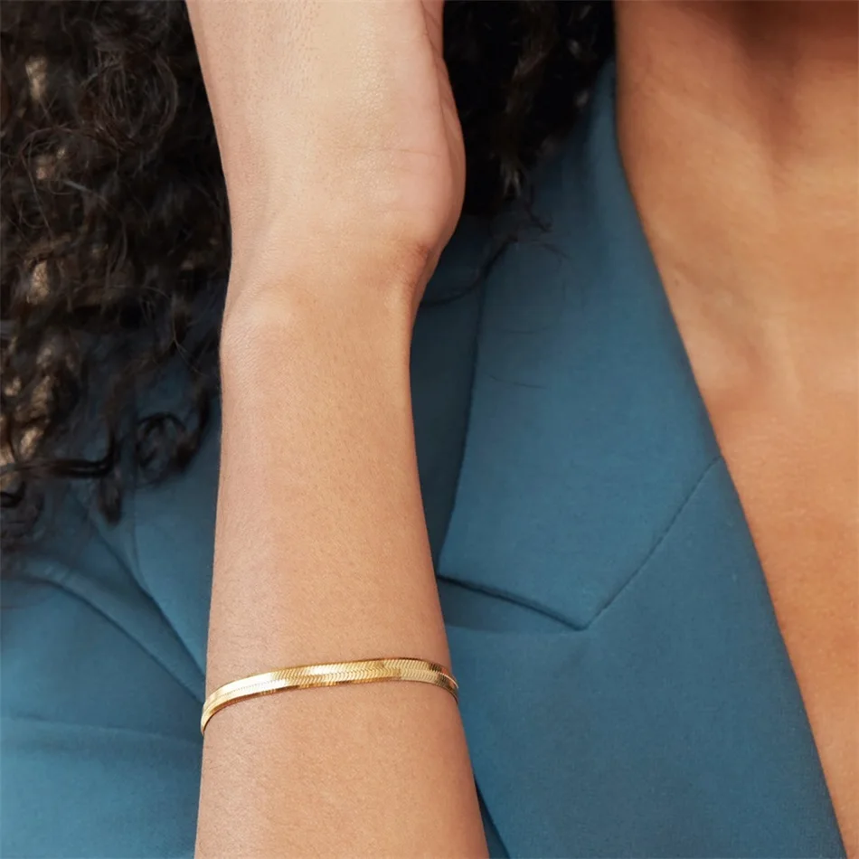 eManco Women Trend Classic Snake Chain Bracelet Gold Color Width 2/3/4/5MM Stainless Steel Chain Bracelet For Women Jewelry Gift-5 eManco Women Trend Classic Snake Chain Bracelet Gold Color Width 2/3/4/5MM Stainless Steel Chain Bracelet For Women Jewelry Gift-5