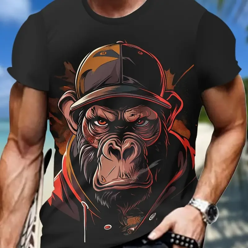 Fashoin Short Sleeve T-shirt For Men Loose Fit Monkey Graphic Pullover Men Tshirts High Elastic Casual 3D Printed Men's Clothing-6 Fashoin Short Sleeve T-shirt For Men Loose Fit Monkey Graphic Pullover Men Tshirts High Elastic Casual 3D Printed Men's Clothing-6