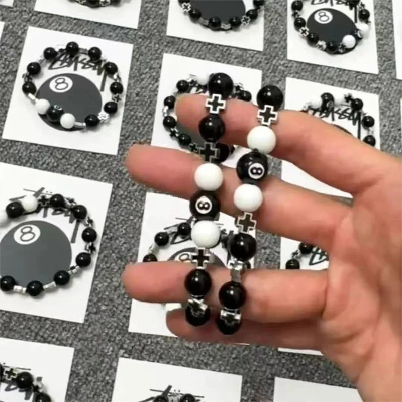 New Billiard Beaded Black 8-Hand Bracelet Ladies Men Cross Lucky Fashion Jewelry Accessories-3